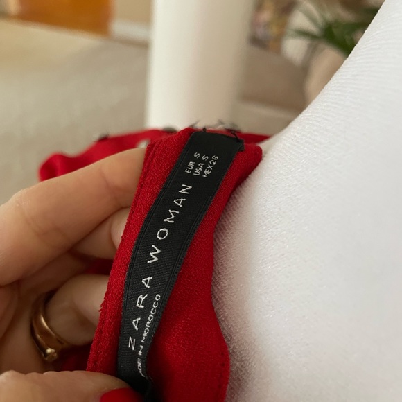 Zara Red Dress With Rhinestone Shoulder Detail - Picture 7 of 7